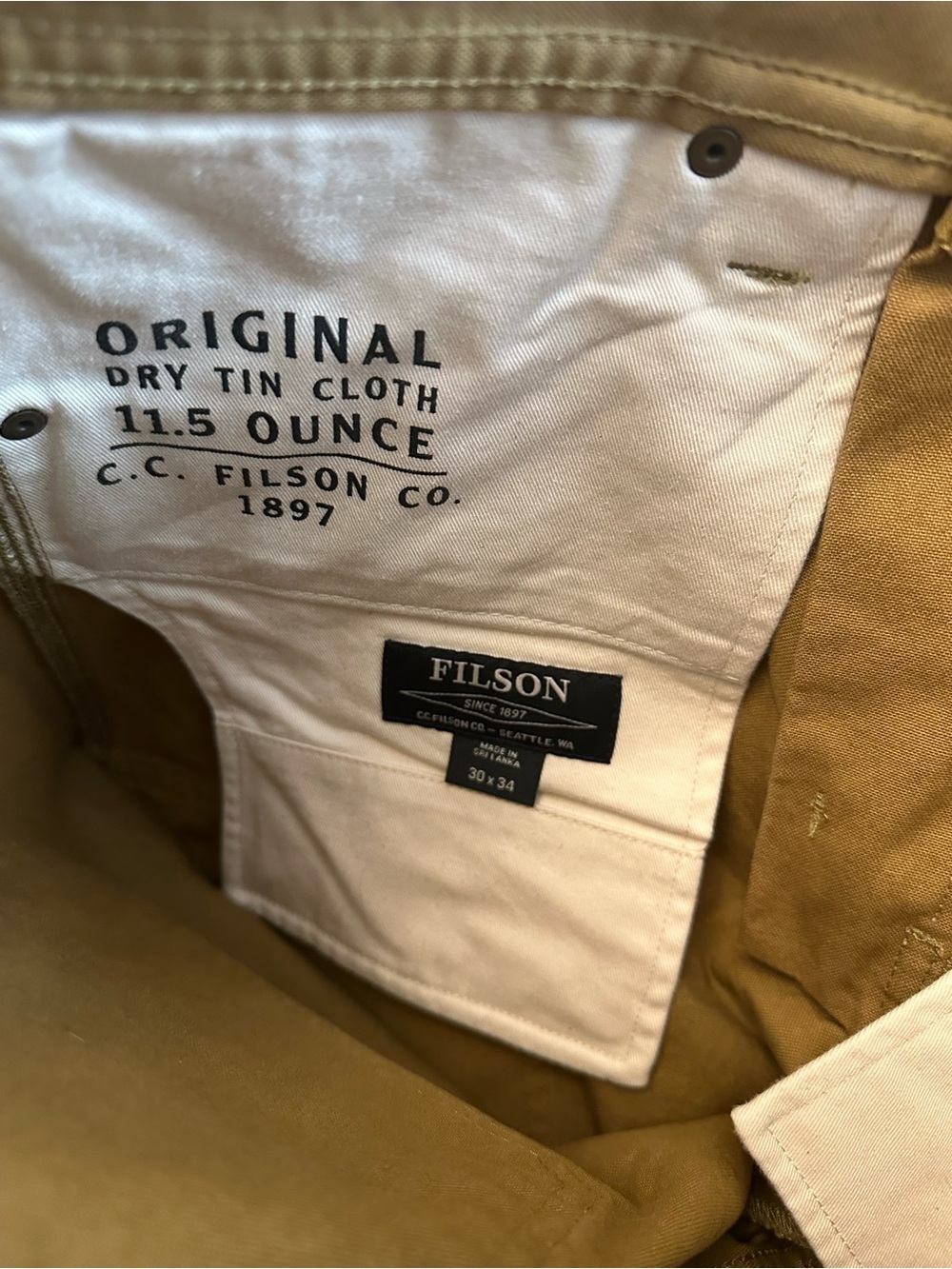 Filson Dry Tin Cloth Utility 5 Pocket Work Pants Mens 30x34 NWT RARE! - Picture 6 of 7